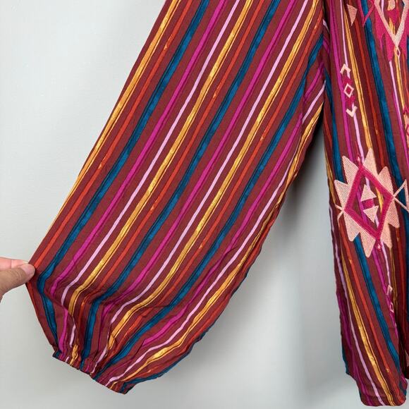 Savanna Jane Top Women's 2X Red Multi Striped Aztec Embroidery Colorful Bohemian - Picture 6 of 10